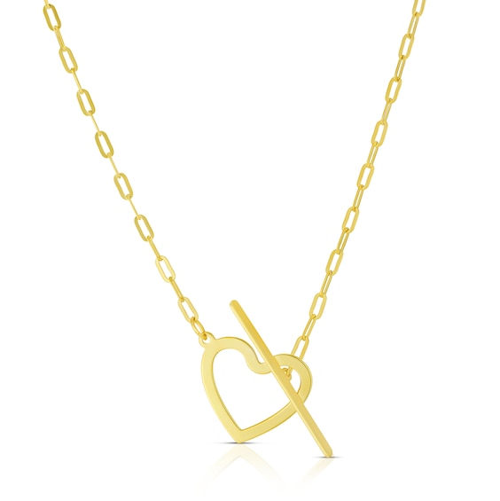 9ct Yellow Gold T-Bar Heart Pendant Necklace