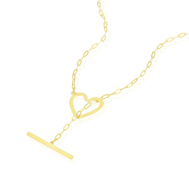 Main Image 2 of 9ct Yellow Gold T-Bar Heart Pendant Necklace