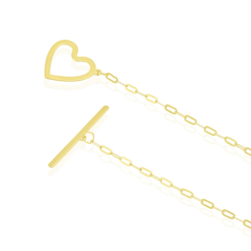 Main Image 3 of 9ct Yellow Gold T-Bar Heart Pendant Necklace