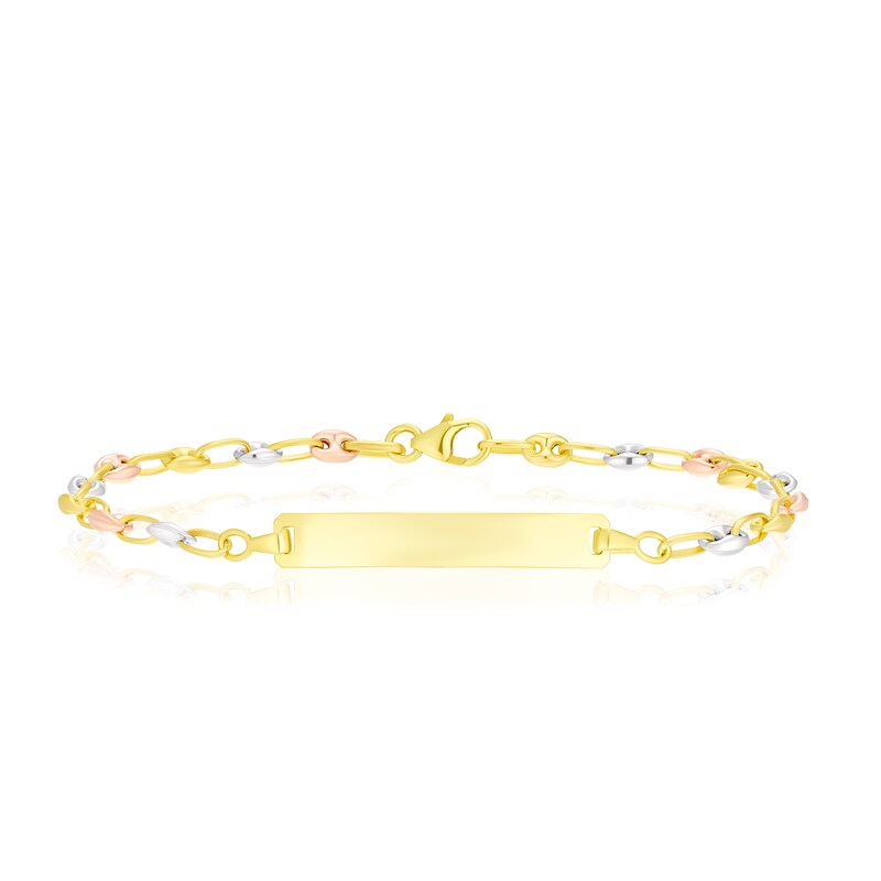 Main Image 1 of 9ct Three Colour Gold 7.5" Puff Mariner Chain ID Bracelet