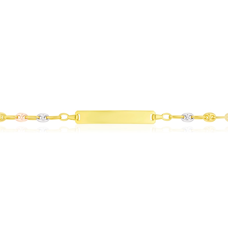 9ct Three Colour Gold 7.5 Inch Puff Mariner Chain ID Bracelet