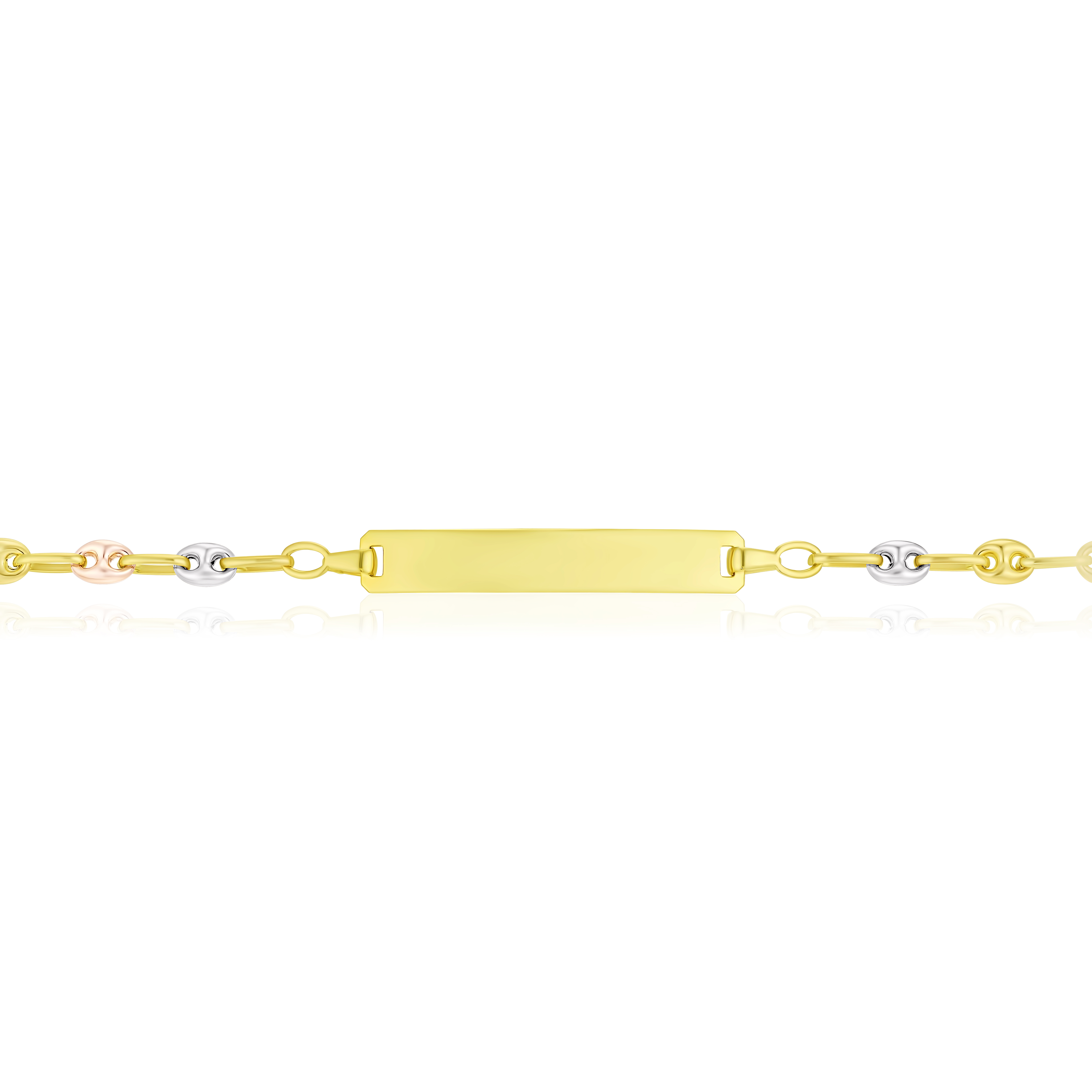 Main Image 2 of 9ct Three Colour Gold 7.5" Puff Mariner Chain ID Bracelet