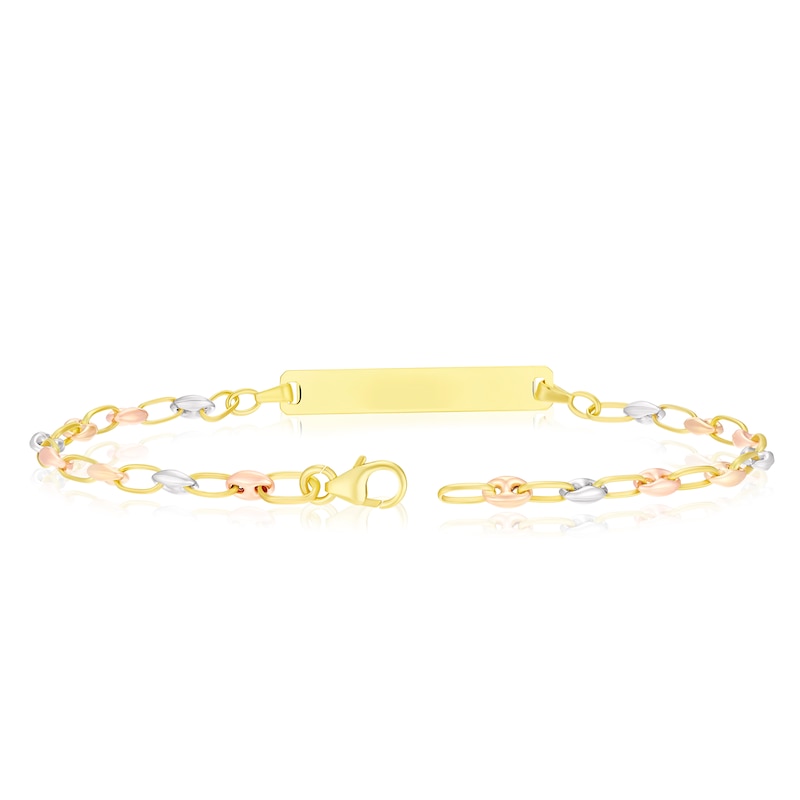 Main Image 3 of 9ct Three Colour Gold 7.5" Puff Mariner Chain ID Bracelet