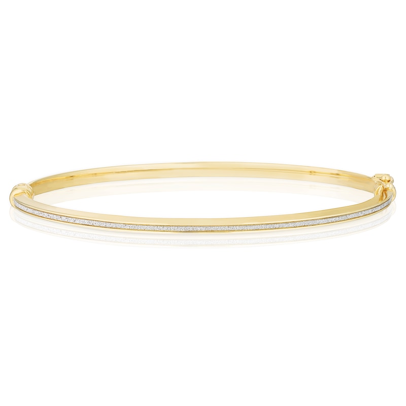 Main Image 1 of 9ct Yellow Gold Glitter Detail Tube Bangle