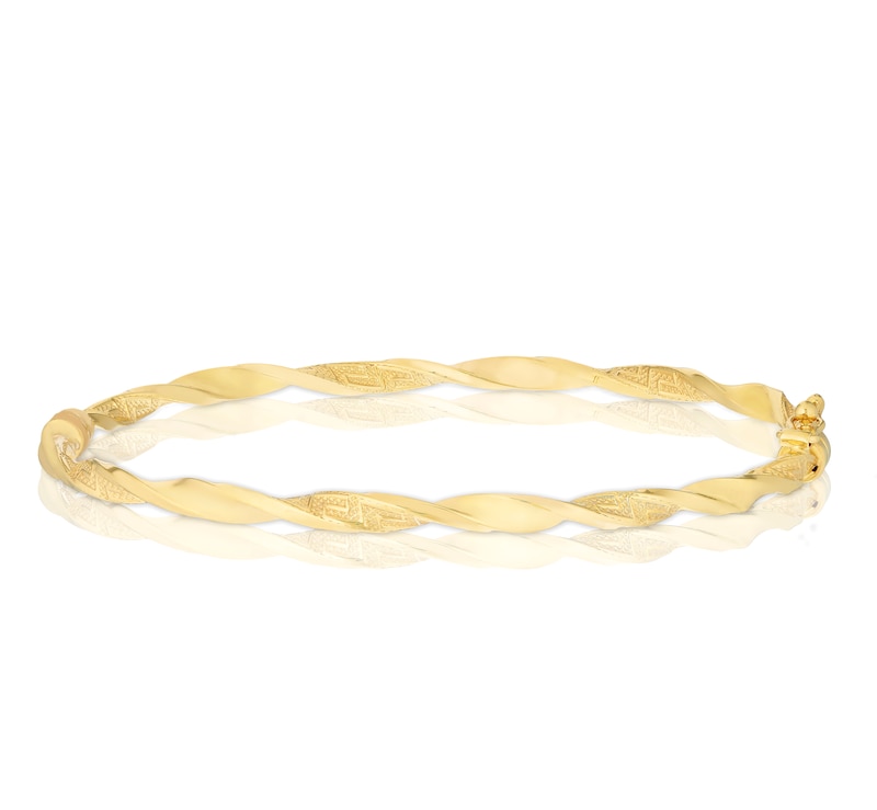 Main Image 1 of 9ct Yellow Gold Hinged Twist Greek Bangle