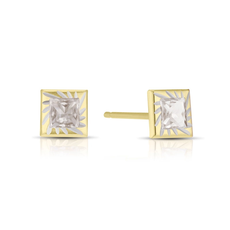 9ct Yellow Gold Square Cubic Zirconia Stud Earrings