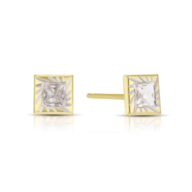 Main Image 1 of 9ct Yellow Gold Square Cubic Zirconia Stud Earrings