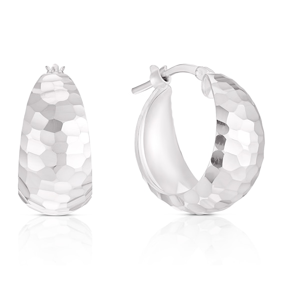 Sterling Silver Diamond Cut 14mm Graduated Hoop Earrings