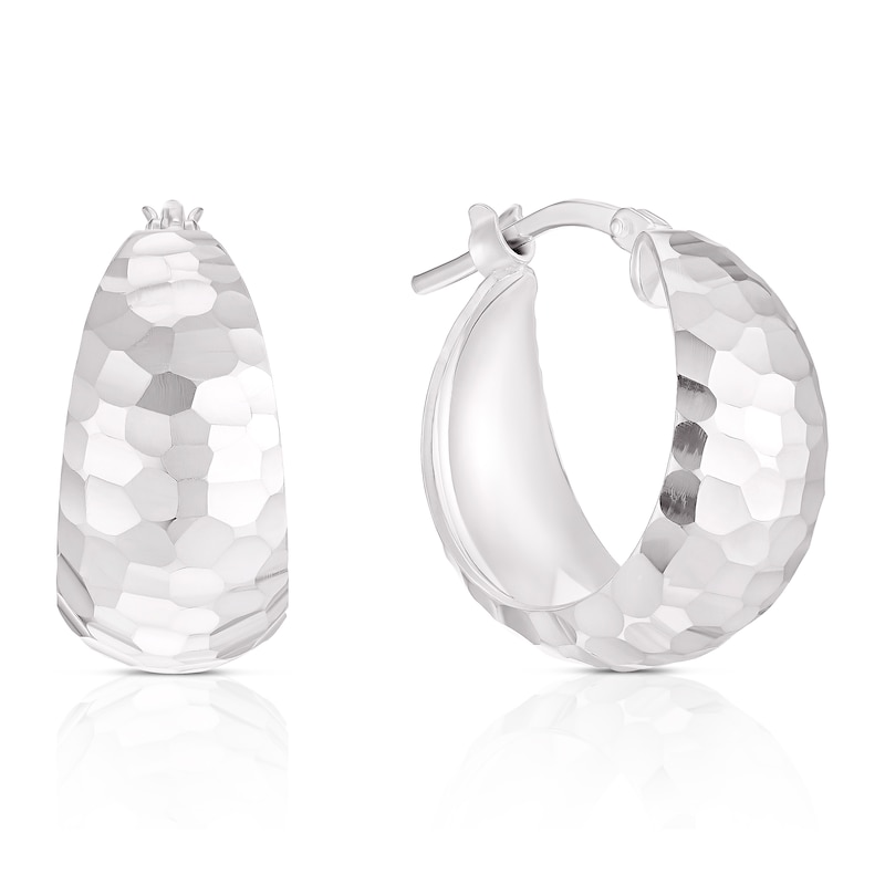 Main Image 1 of Sterling Silver Diamond Cut 14mm Graduated Hoop Earrings