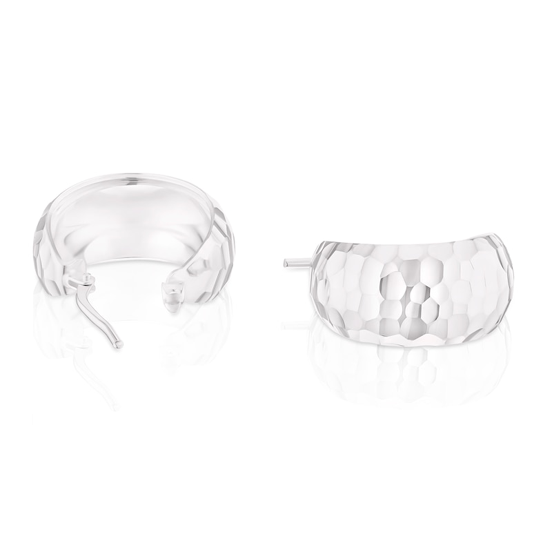 Main Image 2 of Sterling Silver Diamond Cut 14mm Graduated Hoop Earrings