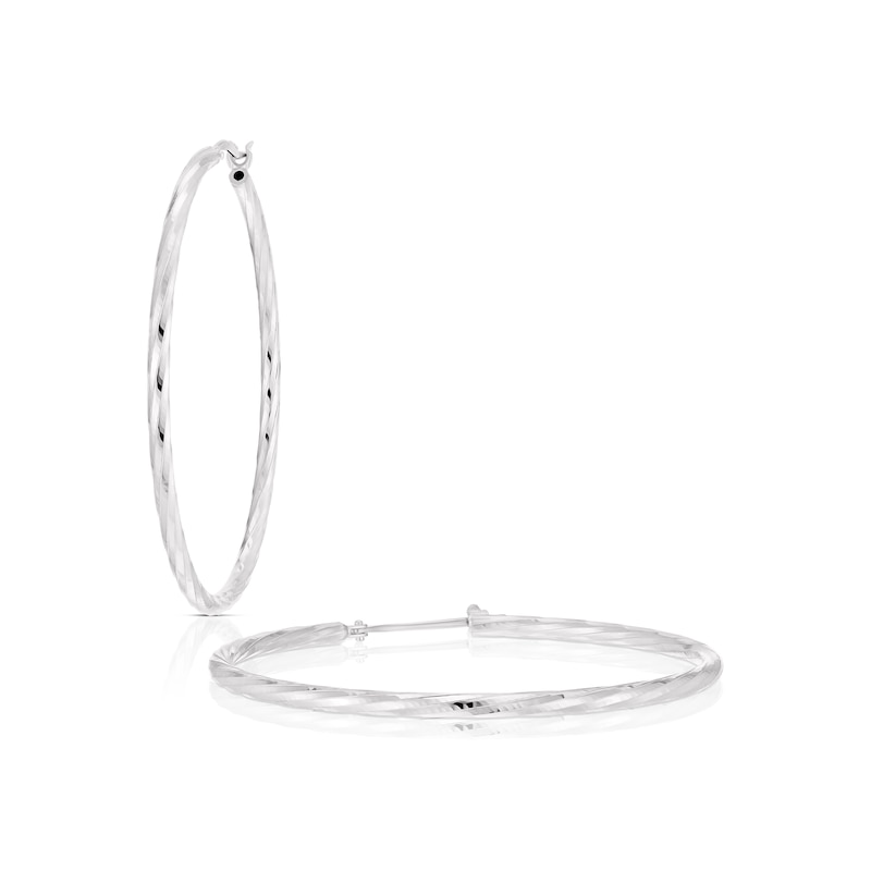 Main Image 1 of Sterling Silver Large 40mm Diamond Cut Hoop Earrings