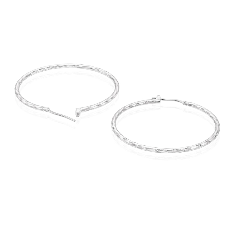 Main Image 2 of Sterling Silver Large 40mm Diamond Cut Hoop Earrings