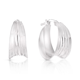 Sterling Silver Textured Concave Graduated 18mm Hoop Earrings