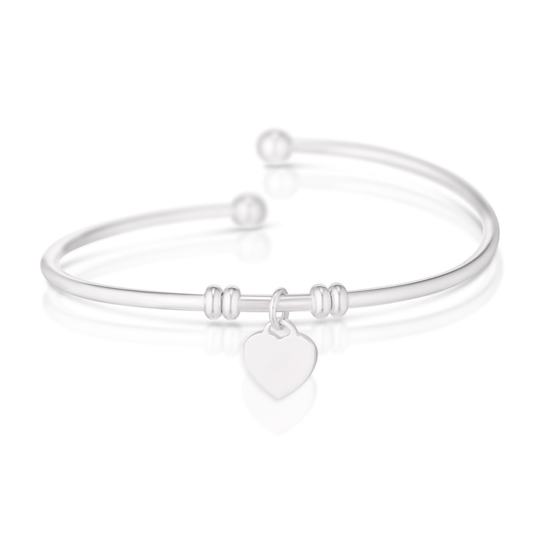 Sterling Silver Heart Charm Torque Bangle