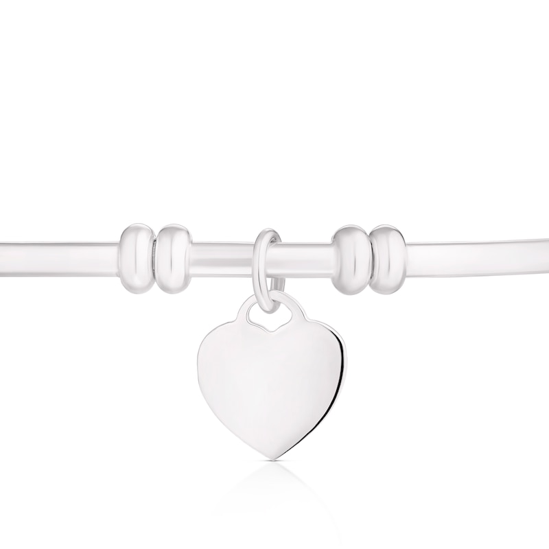 Sterling Silver Heart Charm Torque Bangle