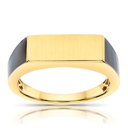 Men's Sterling Silver & 18ct Gold Plated Vermeil Black Edge Rectangle Ring