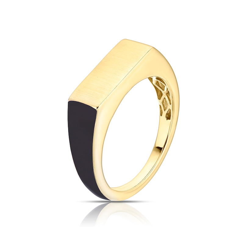 Main Image 2 of Men's Sterling Silver & 18ct Gold Plated Vermeil Black Edge Rectangle Ring