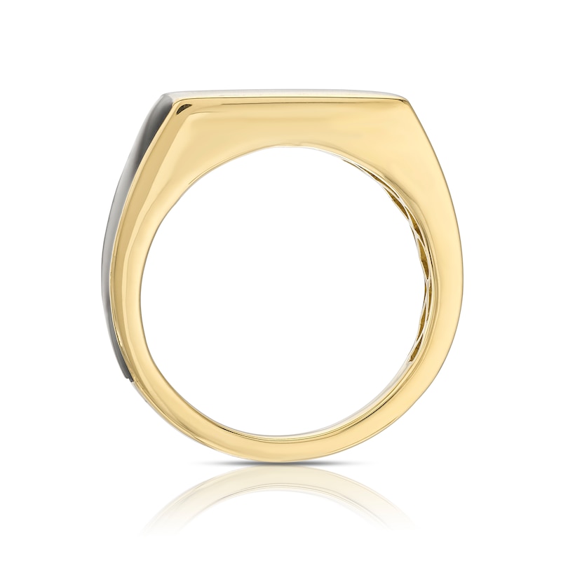 Main Image 3 of Men's Sterling Silver & 18ct Gold Plated Vermeil Black Edge Rectangle Ring
