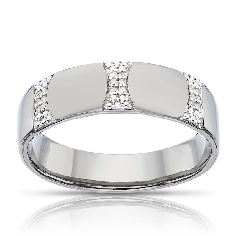 Main Image 1 of Sterling Silver Diamond Detail Signet Ring