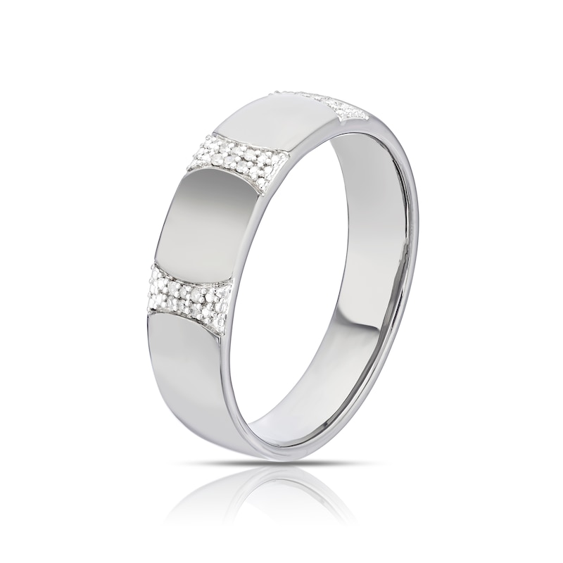 Main Image 2 of Sterling Silver Diamond Detail Signet Ring