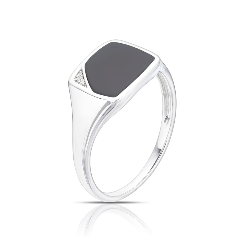 Main Image 2 of Men's Sterling Silver Diamond & Onyx Signet Ring