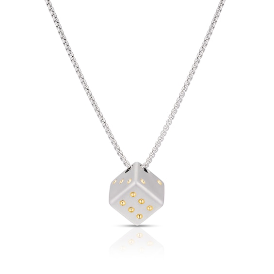 Mens Sterling Silver Dice Pendant Necklace