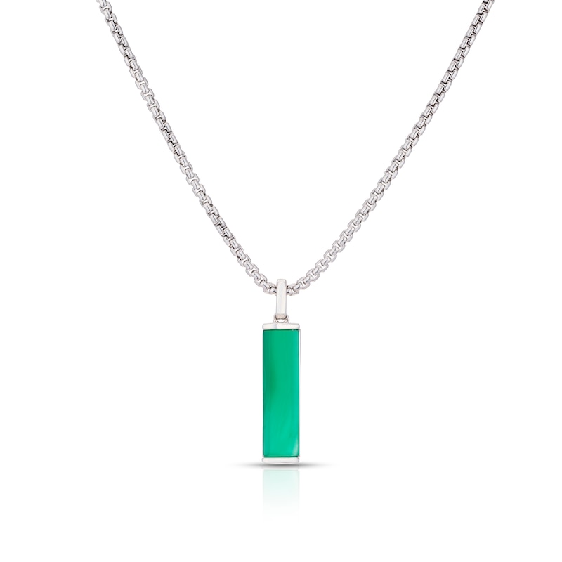 Men's Sterling Silver Green Rectangle Pendant Necklace