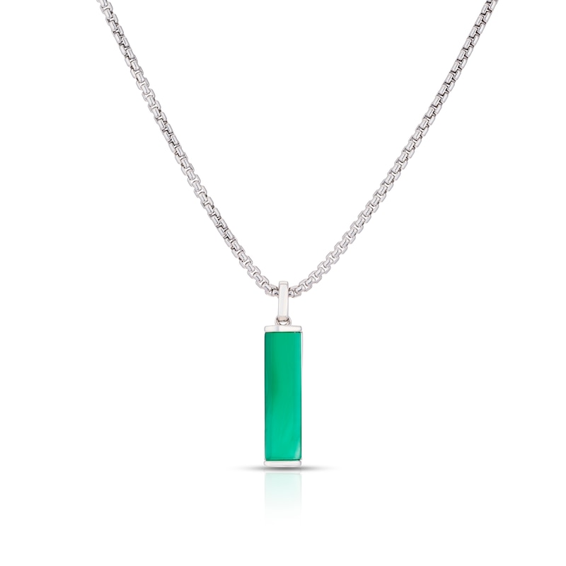 Main Image 1 of Men's Sterling Silver Green Rectangle Pendant Necklace