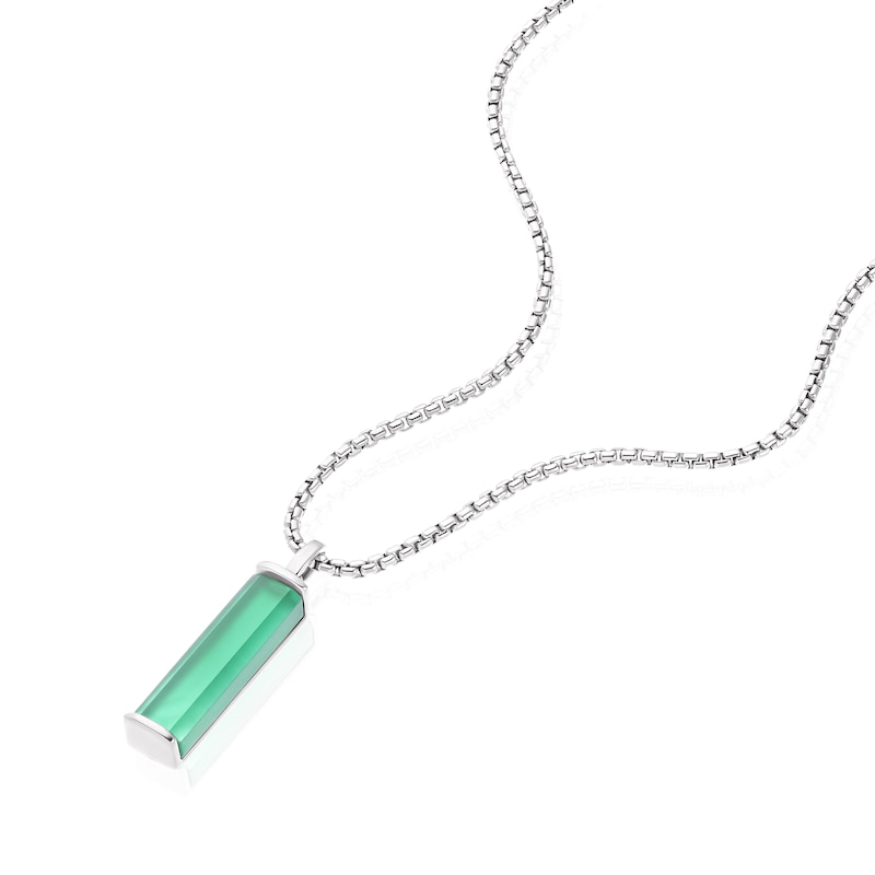 Men's Sterling Silver Green Rectangle Pendant Necklace