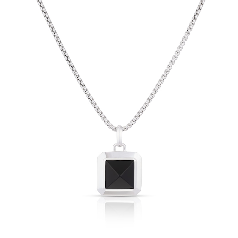 Men's Sterling Silver Square Onyx Pendant Necklace