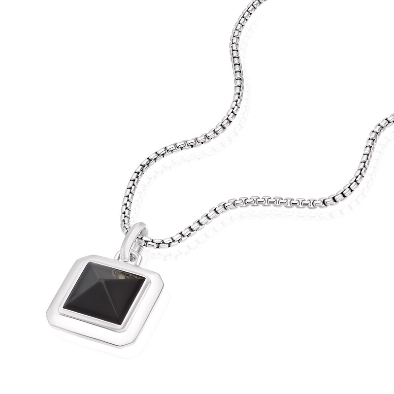Main Image 2 of Men's Sterling Silver Square Onyx Pendant Necklace