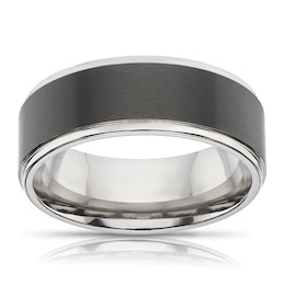 Men's Titanium Two Tone Black Centre Detail Ring