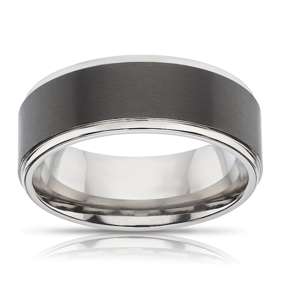 Men's Titanium Two Tone Black Centre Detail Ring