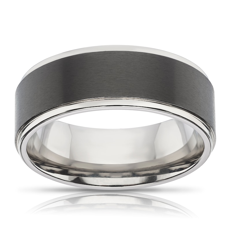 Main Image 1 of Men's Titanium Two Tone Black Centre Detail Ring