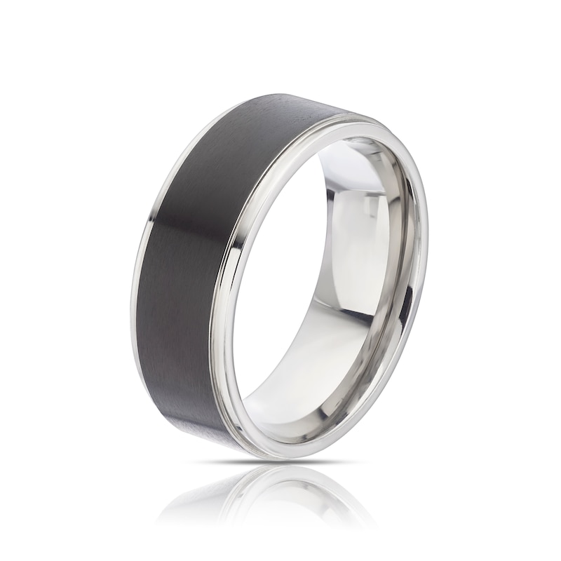 Main Image 2 of Men's Titanium Two Tone Black Centre Detail Ring