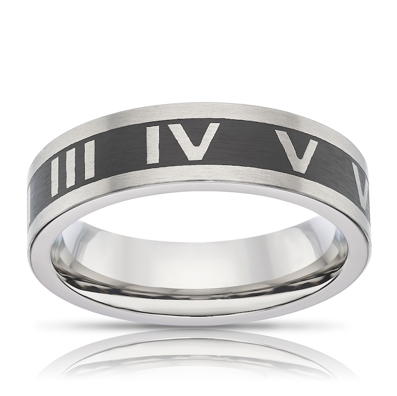 Men's Titanium Roman Numeral Detail Ring