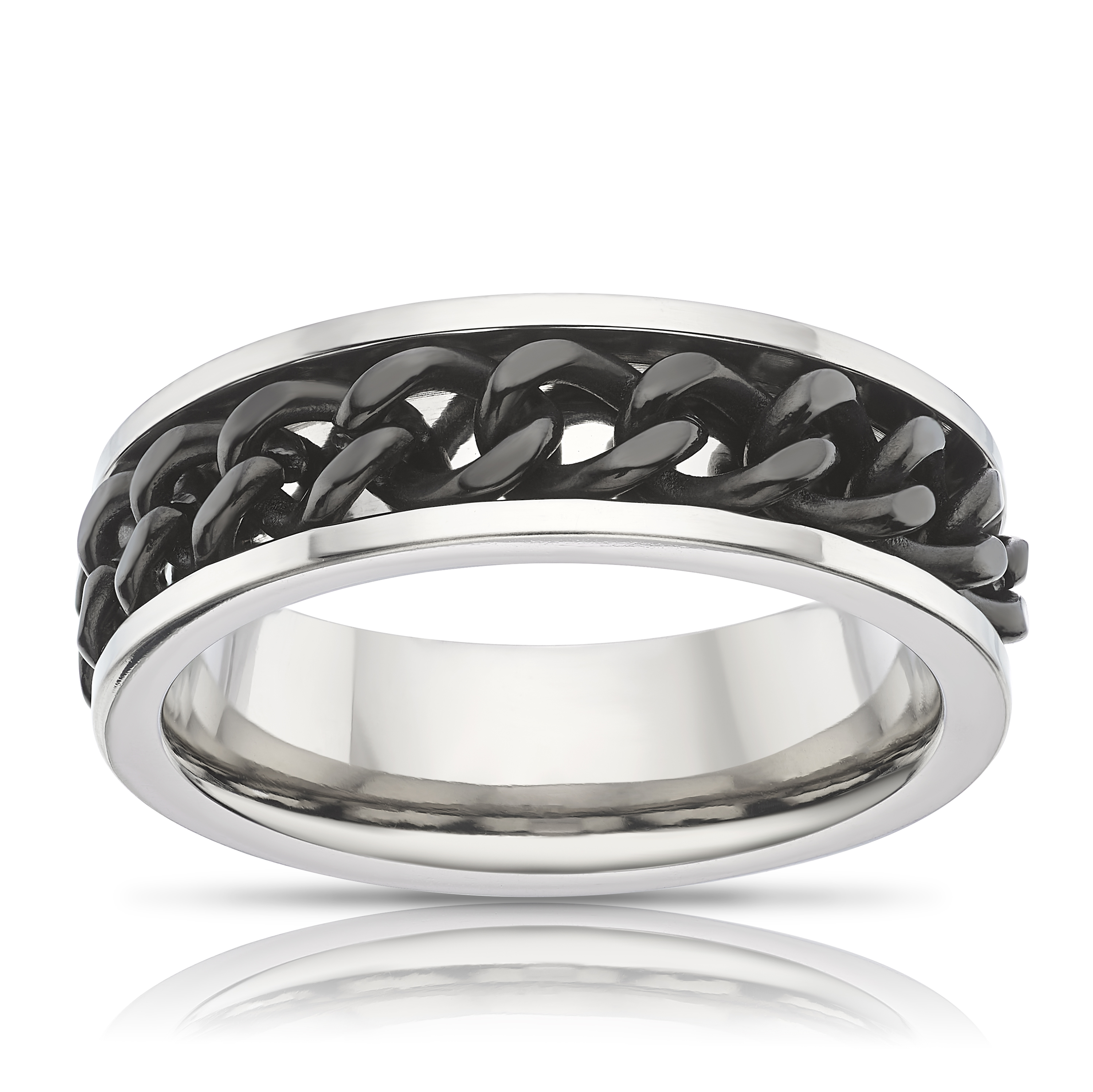 Thumbnail Image 1 of Men's Titanium & SS Curb Chain Detail Spinner Ring