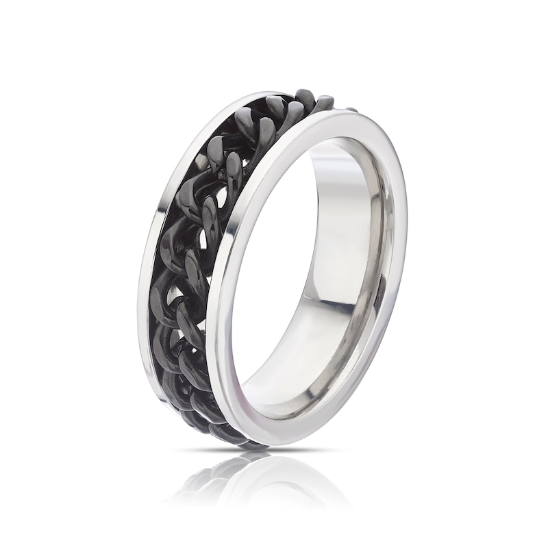 Main Image 2 of Men's Titanium & SS Curb Chain Detail Spinner Ring