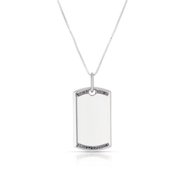 Men's Stainless Steel Black Diamond Dog Tag Pendant Necklace