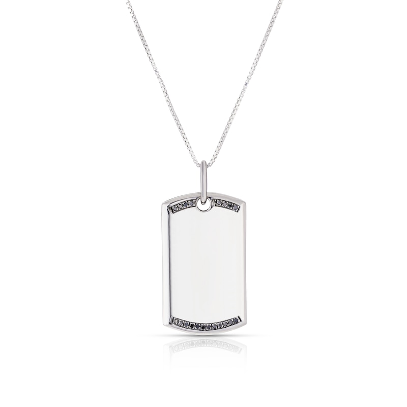 Main Image 1 of Men's Stainless Steel Black Diamond Dog Tag Pendant Necklace