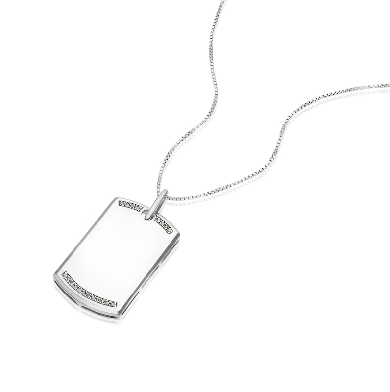Main Image 2 of Men's Stainless Steel Black Diamond Dog Tag Pendant Necklace