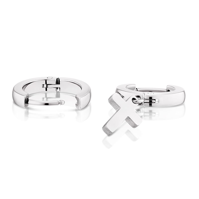 Men's Stainless Steel Single Cross Hoop Earrings