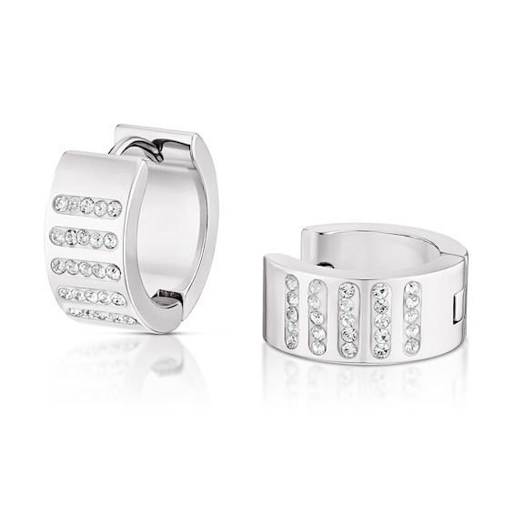 Mens Stainless Steel Crystal Hoop Earrings