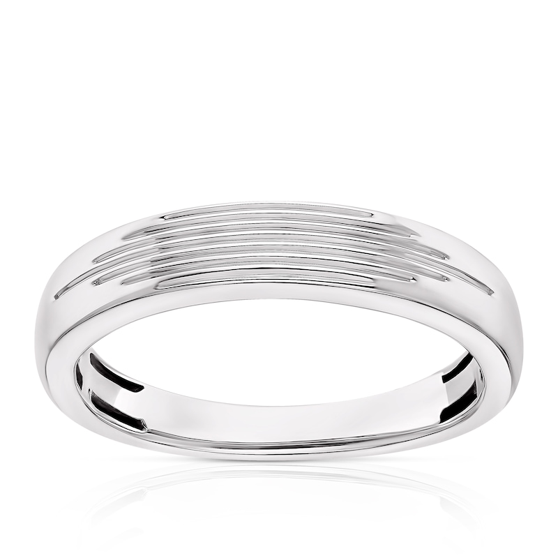9ct White Gold Lined Detailed Wedding Ring
