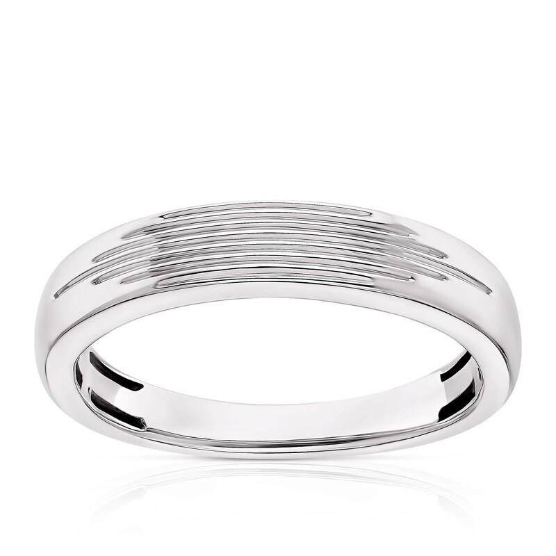 Main Image 1 of 9ct White Gold Lined Detailed Wedding Ring