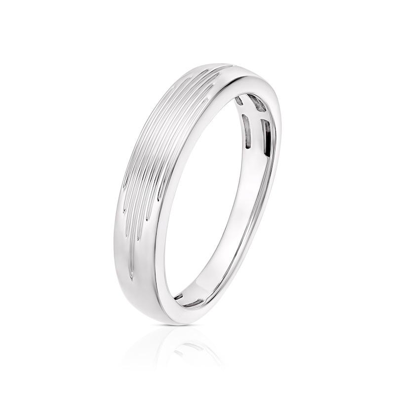 9ct White Gold Lined Detailed Wedding Ring