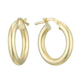 18ct Yellow Gold 15mm Round Tube Hoop Earrings