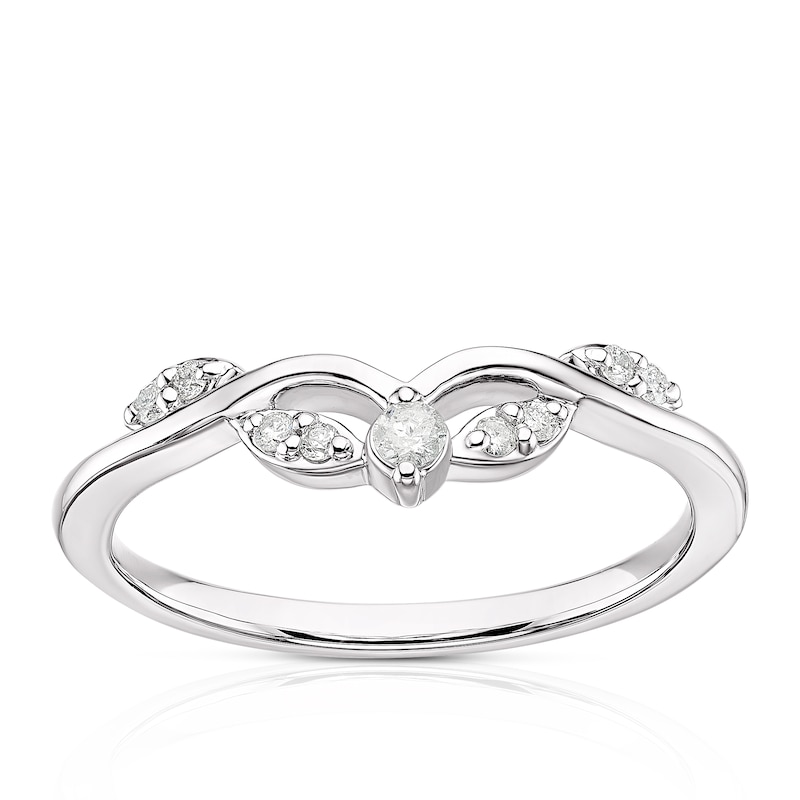 Main Image 1 of Platinum Leaf Twist 0.10ct Diamond Wishbone Wedding Ring