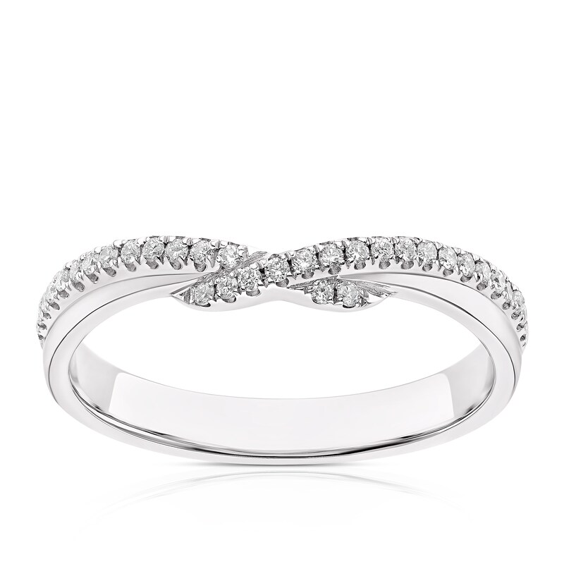 Main Image 1 of 9ct White Gold Twist 0.17ct Diamond Wishbone Wedding Ring