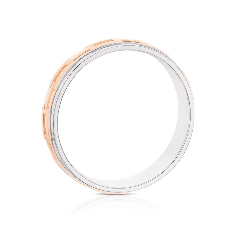 Main Image 3 of Sterling Silver & 9ct Rose Gold Embossed Square Chain Link Pattern Wedding Ring